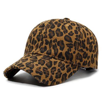 The Full-Pattern Leopard-Print Distressed Soft-Brimmed Baseball Cap