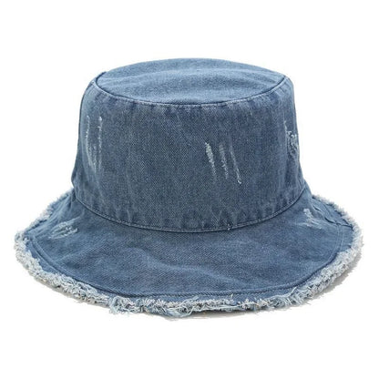 Denim Hole Burrs Flat Top Collapsible Fisherman Hat