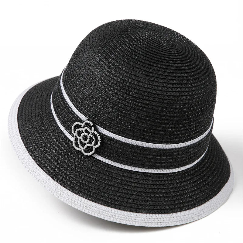 Spring Summer Straw Hat For Women Camellia Luxury Brand Bucket Hat
