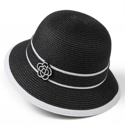 Spring Summer Straw Hat For Women Camellia Luxury Brand Bucket Hat