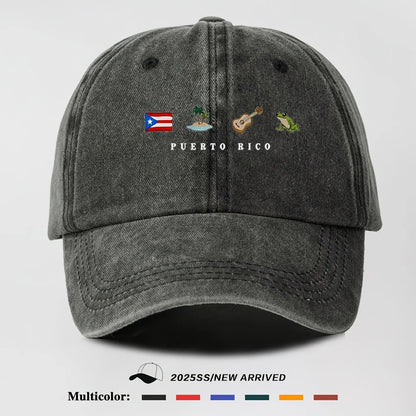Men's Baseball Cap, Puerto Rico Flag Tropical Guitar & Frog Graphic