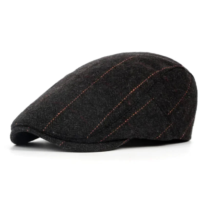 Vintage Plaid British Newsboy Beret Retro Male Woolen Beret Cap Classic Old Man
