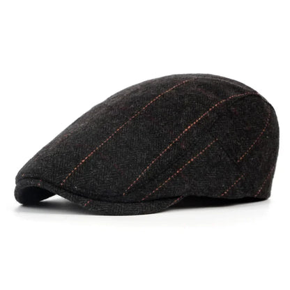 Vintage Plaid British Newsboy Beret Retro Male Woolen Beret Cap Classic Old Man