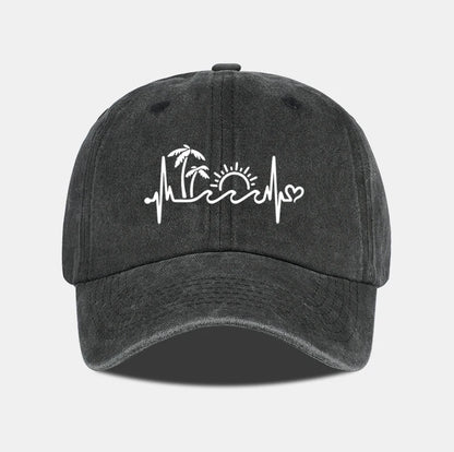 Vintage Washed Palm Tree Sunset Graphic Baseball Cap Adjustable Casual Hat For Daily Travel Beach