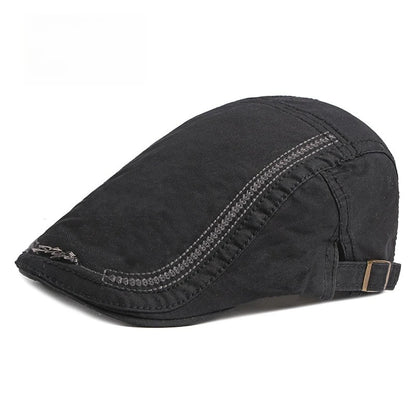 Washed Ivy Cap Men Curved Decorative Stitching Metal Logo Newsboy Hat