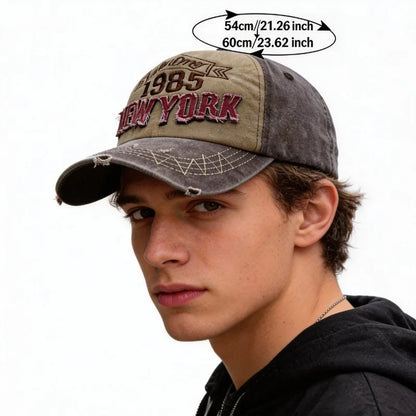 Retro Distressed Letters Baseball Cap Vintage Washed Denim Unisex