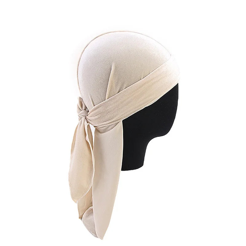 New Unisex Velvet Durags Bandana Turban Hat Men Women Breathable Long Tail