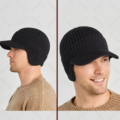 Unisex Warm Winter Hat With Brim Plush Fur Lined Knit Cap