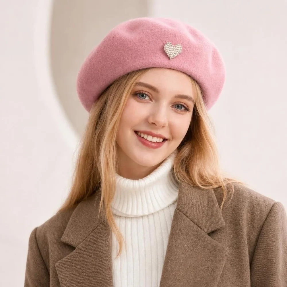 Fashion Warm Winter Wool Berets Hat Heart Shape Retro French Artist Hat