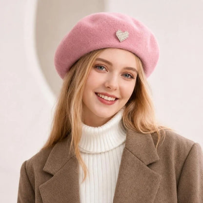 Fashion Warm Winter Wool Berets Hat Heart Shape Retro French Artist Hat