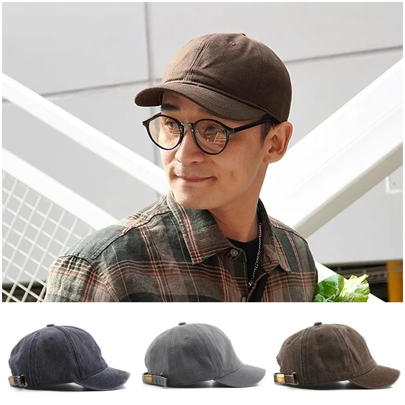 Retro Short Brim Baseball Cap Solid Color Adjustable Cotton Peaked Cap For Men Women Summer Casual Sun Hats