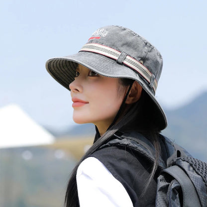 Summer Men Bucket Hat Outdoor WQashed Cotton Wide Brim Panama Safari Hunting Hiking Hat