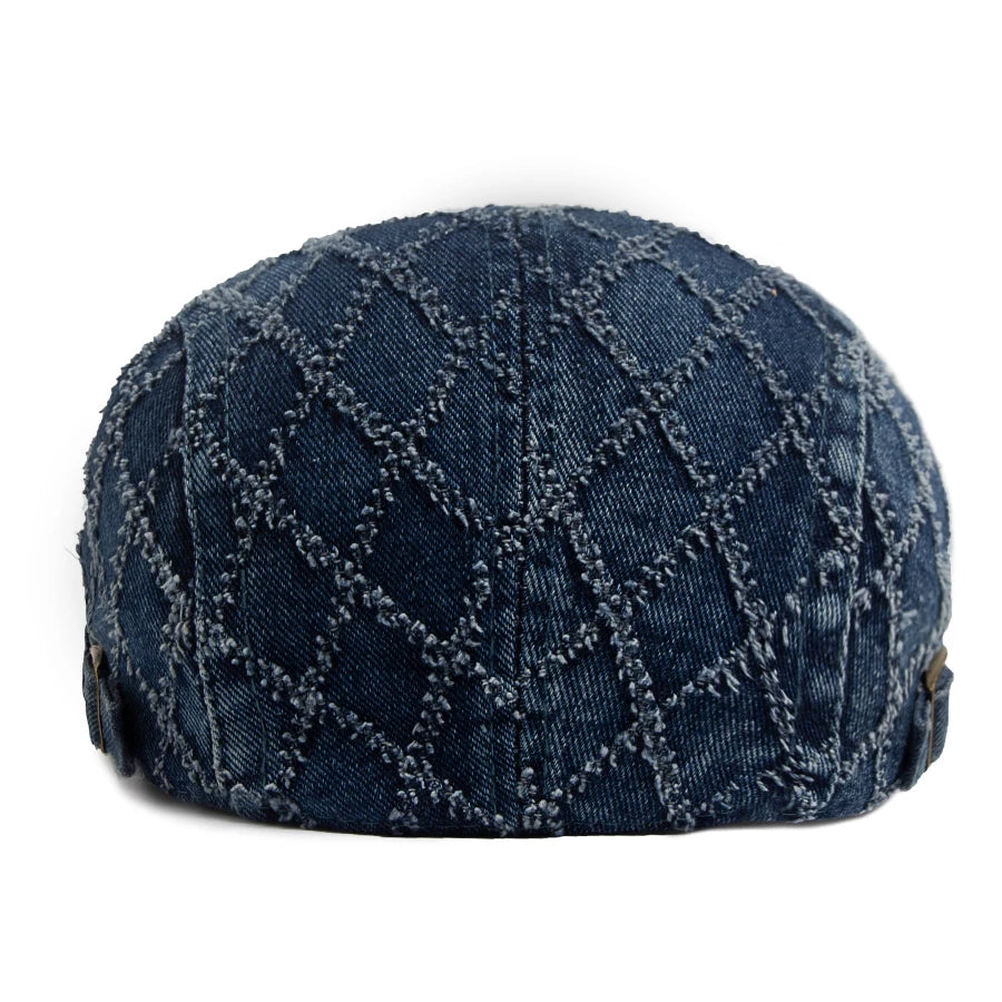 Denim Plaid Vintage Men Berets Washed Cotton Women's Beret Retro