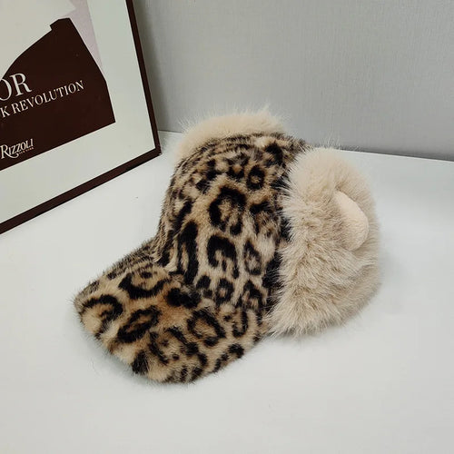 Baseball Cap Women Winter Leopard Ears Design Hat