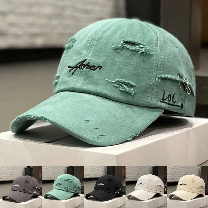 Unisex Asher Embroidery Hole Iron Ring Baseball Caps Outdoor Adjustable Casual Hats Hip Hop Hat Sunscreen Hat