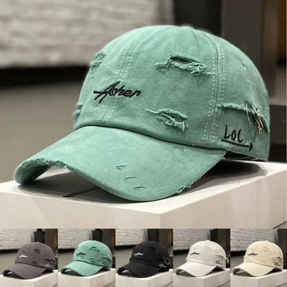 Unisex Asher Embroidery Hole Iron Ring Baseball Caps Outdoor Adjustable Casual Hats Hip Hop Hat Sunscreen Hat