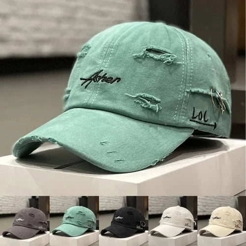 Unisex Asher Embroidery Hole Iron Ring Baseball Caps Outdoor Adjustable Casual Hats Hip Hop Hat Sunscreen Hat