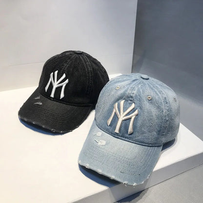 2026 New Unisex Letter Embroidery Hole Denim Baseball Caps
