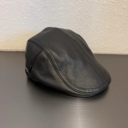 American Retro Leather Plain Baker Boy Hat For Women Autumn Winter Unisex Beret
