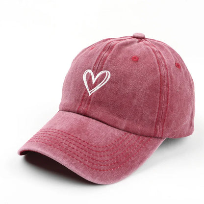 Peach Heart Embroidered Water Washed Aged Spring/Summer Baseball Hat Women's Men