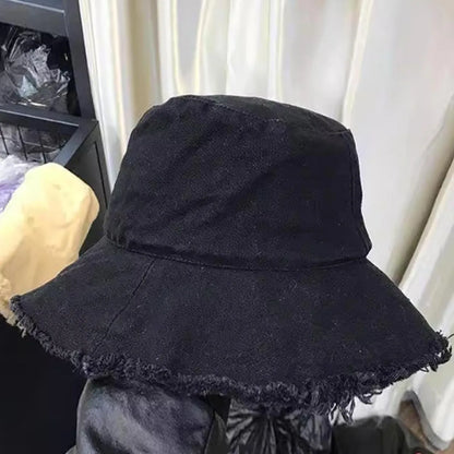 Frayed Edge Bucket Hat Japanese Style Solid Color Denim Fisherman Hat Women's