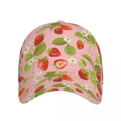 Strawberry Pattern Baseball Cap Adjustable Polyester Snapback Hat
