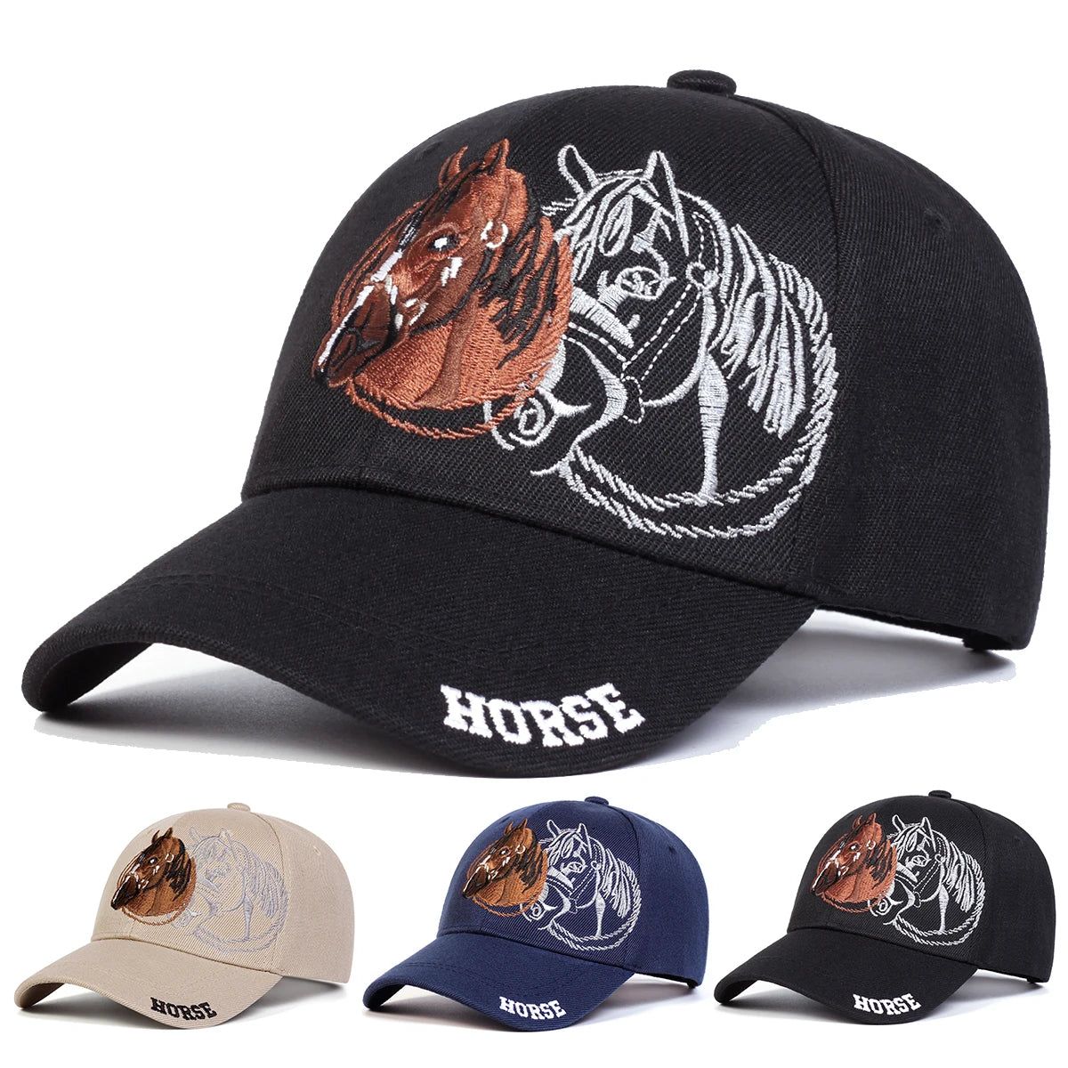 Unisex Horse Embroidery Baseball Caps Spring Autumn Outdoor Adjustable