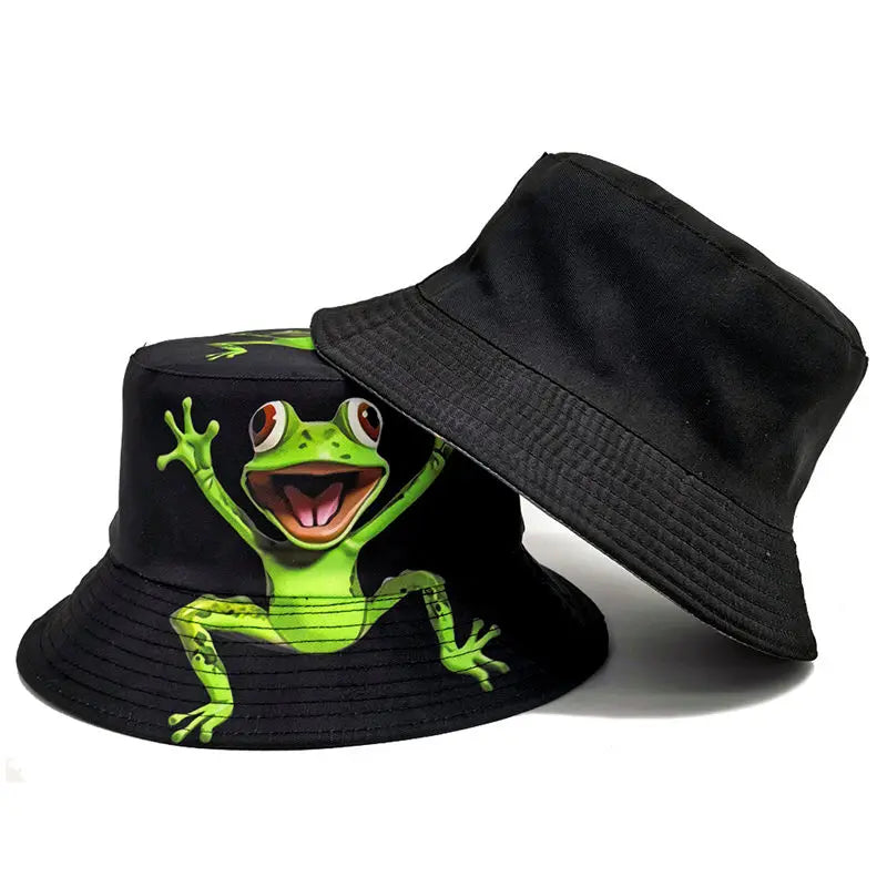 Four Seasons Polyester Cartoon Print Bucket Hat Fisherman Hat Outdoor Travel Cap Hats for Men and Women
