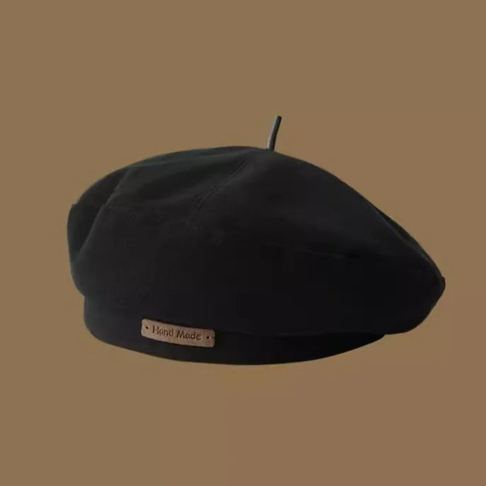 Retro Handmade Beret Spring Autumn Women Black Beige Woolen Beret