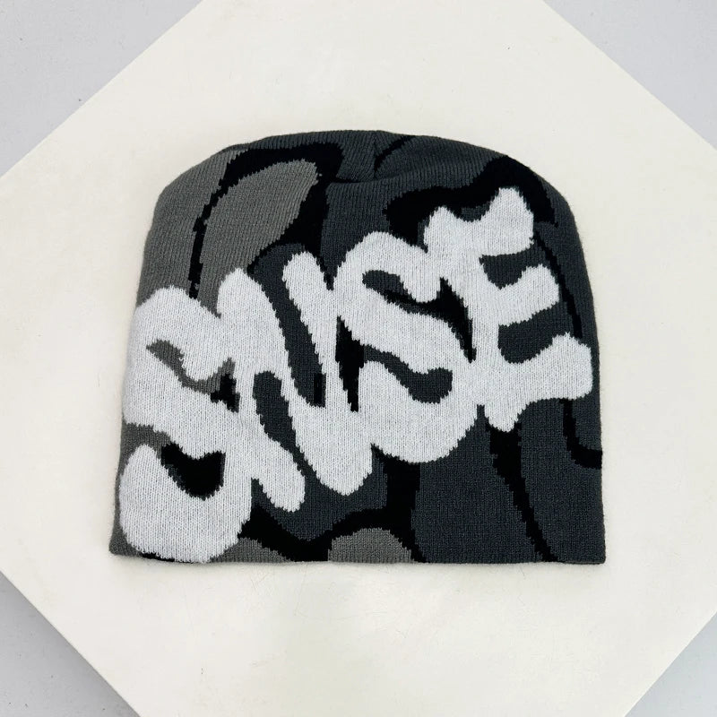 Letter Wool Knitted Hats Color Block Warm Personal Beanies