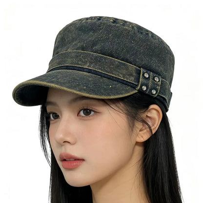 High-Quality Vintage Studded Washed Denim Baseball Cap