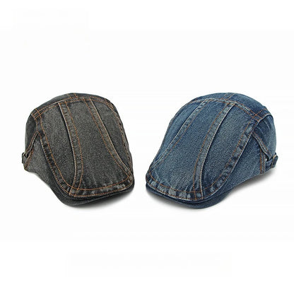Solid Denim Ivy Cap Men Adjustable Buckle Flat Beret Hat