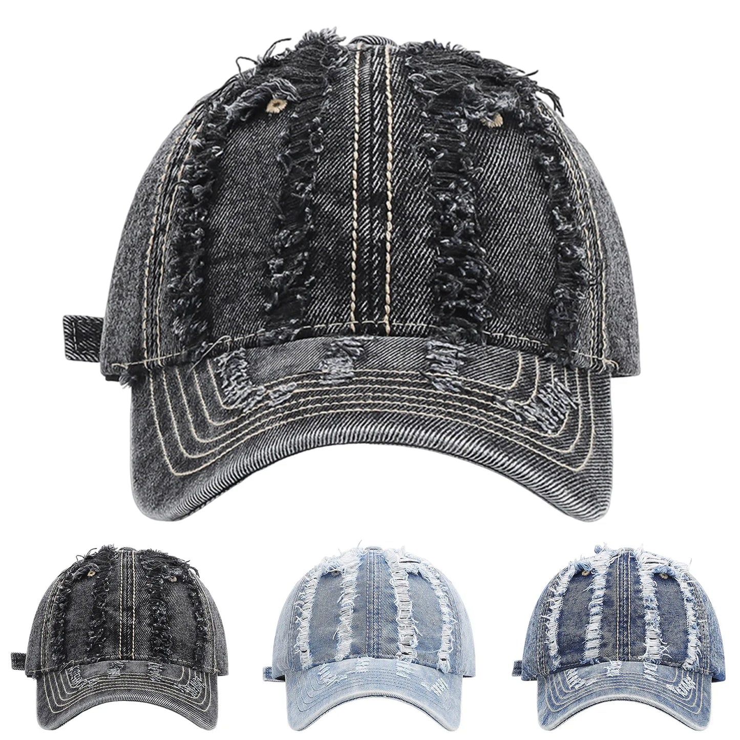 Stylish Distressed Washed Denim Baseball Cap Women Men