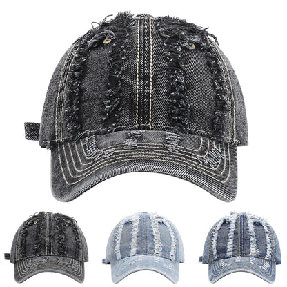 Stylish Distressed Washed Denim Baseball Cap Women Men