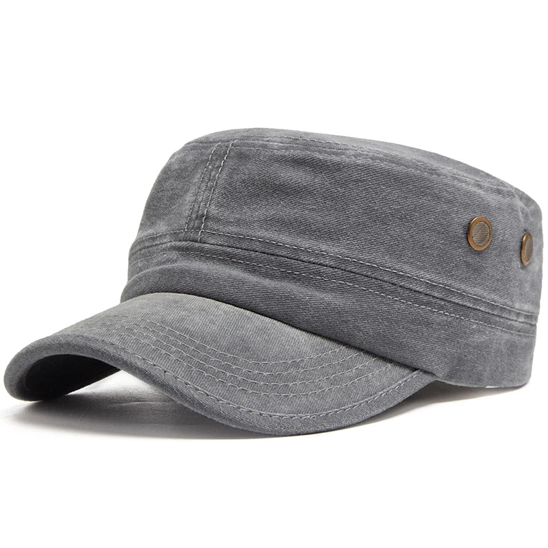 Men Flat Army Hat Washed Cotton Vintage Visor Baseball Cap Hunting Militarily Caps Casual Outdoor
