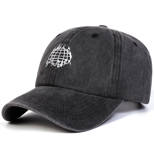 Unisex Earth Embroidery Washed Baseball Cap Spring Autumn