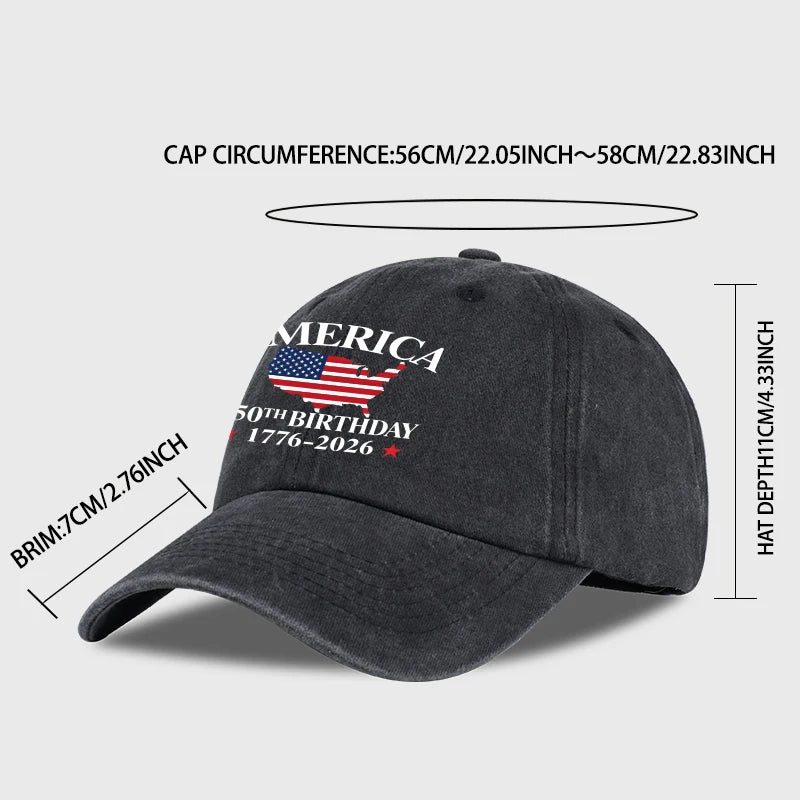 USA 250th Birthday Baseball Cap Men Women Vintage Washed Cotton