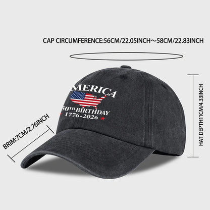 USA 250th Birthday Baseball Cap Men Women Vintage Washed Cotton