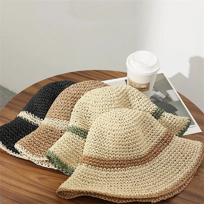 Fashion Wavy Brim Beach Straw Hat Summer Women Foldable Visor Bucket Hat