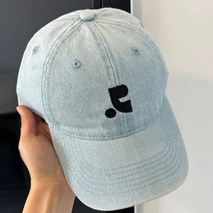 Washed Denim Embroidered Letter Baseball Cap
