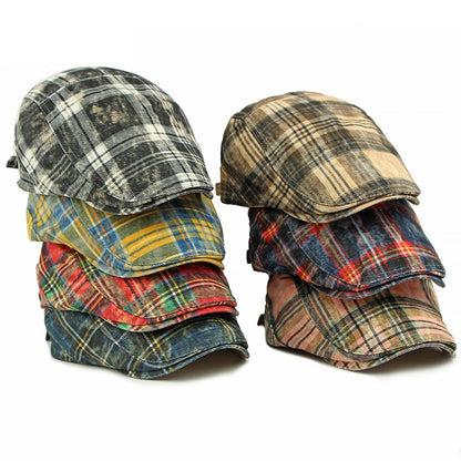 Men Women Vintage Plaid Artist Painter Beret Hat
