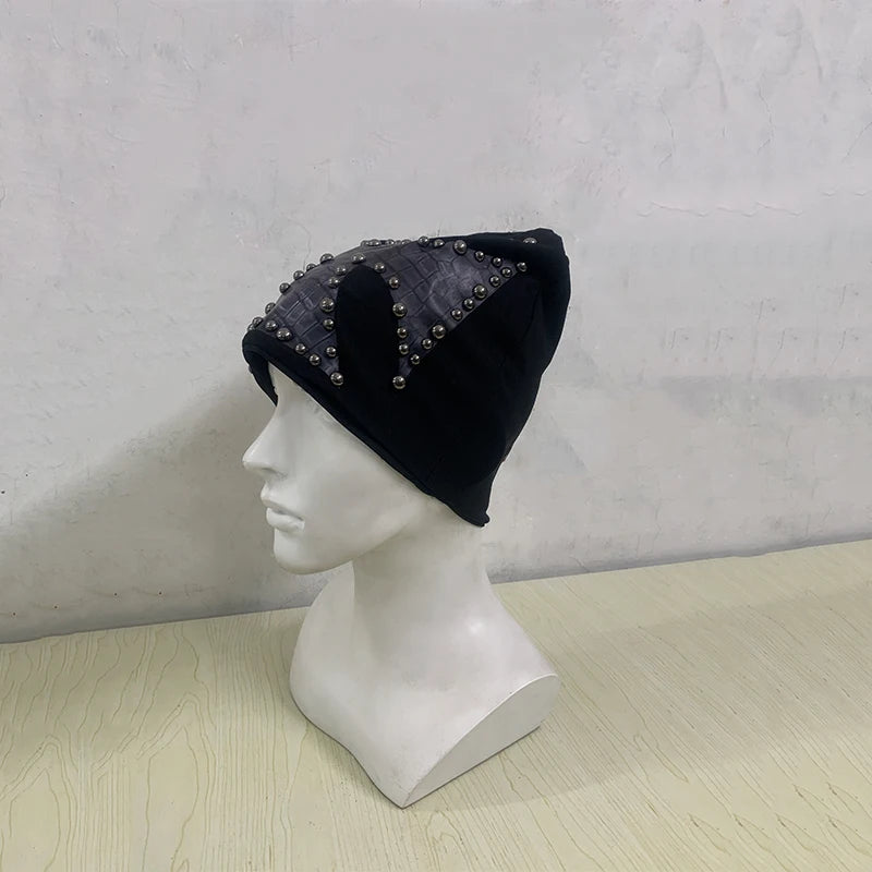 Y2K Punk Croc-Embossed Cross Studded Knit Beanie