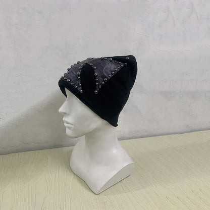 Y2K Punk Croc-Embossed Cross Studded Knit Beanie