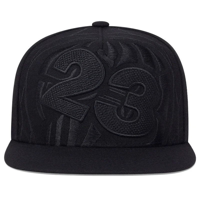 Streetwear 23 Digit Embroidery Flat Brim Snapback Cap Unisex Adjustable Hip Hop Baseball Hat