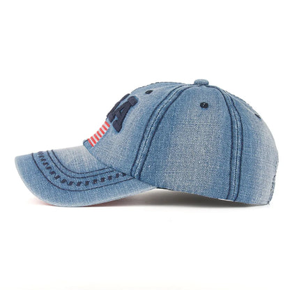 USA Flag Embroidery Caps For Men Women Retro Denim Baseball Cap