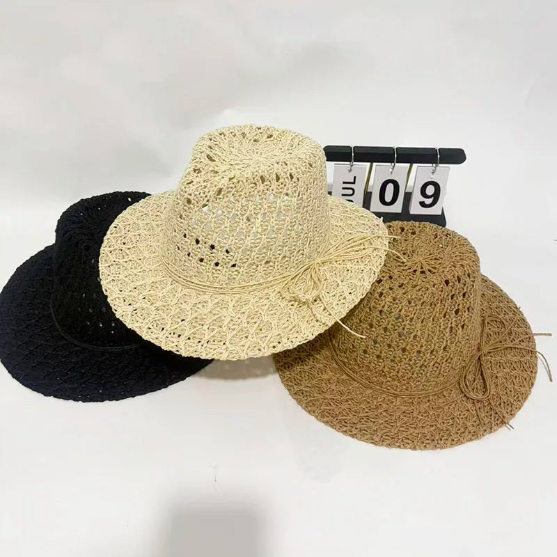 Japanese Simple Hollow Out Panama Straw Hat For Women Spring Summer