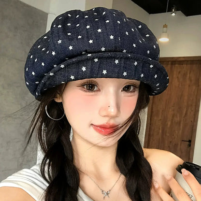 Korean Sweet Stars Printed Clouds Berets