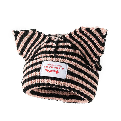Winter Skullies Hat Unisex Cat Ear Hat Warm Crochet Knitted Hat