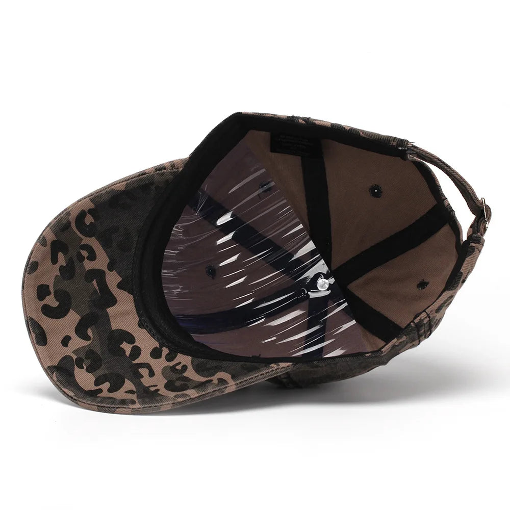 New Spring and Autumn Washed Leopard Print Baseball Cap All Cotton Camouflage Duckbill Cap Fashionable