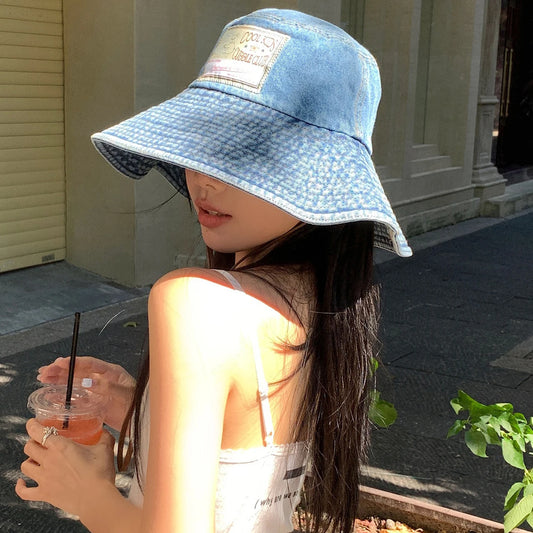 Washed Cotton Sunshade Bucket Cap Female Girls Travel Sun Hats